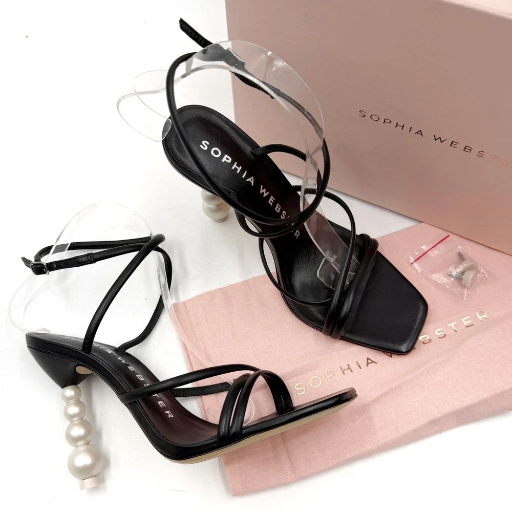Sophia Webster Perla Strappy Sandal Black Pearl Heels Women Sz 39.5 / 9.5